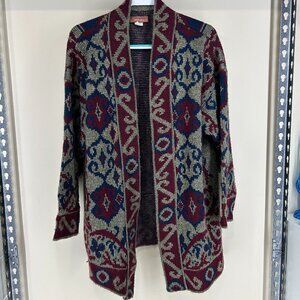 American Vtg Worthington Open Front Thick Cardigan Sz 18W Blue Maroon and Gray